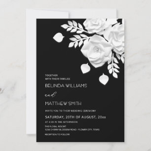 Black And White 3D Flowers Wedding Invitation