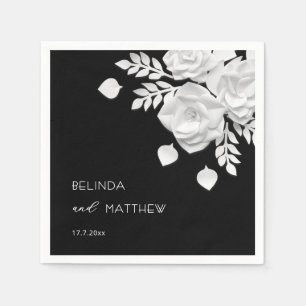 Black And White 3D Flowers Wedding  Napkin