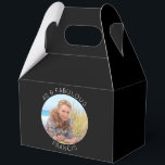 Black and White 40 & Fabulous Photo Favor Box<br><div class="desc">Create your own personalized circle photo large gable favour boxes for her 40th birthday party. Customize the solid black background colour or the white thin line text colour to match your photo. If you change the font type or size, you can fine tune the curvature of the text in small...</div>