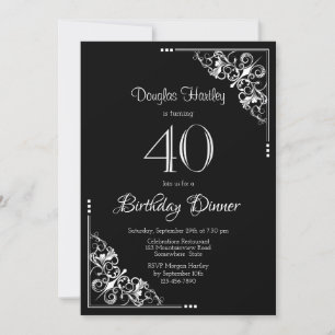 Black and White 40th Birthday Dinner Invitation