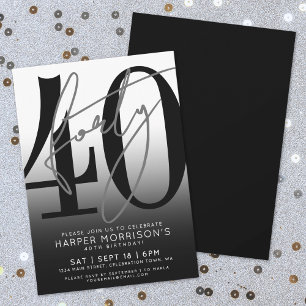 Black And White 40th Birthday Party Invitation