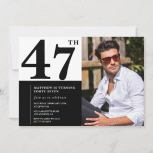 Black and White 47th Birthday Invitations Photo