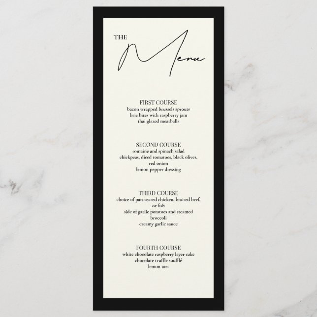 Black and White 4x9.25 Table Menu Card (Front)
