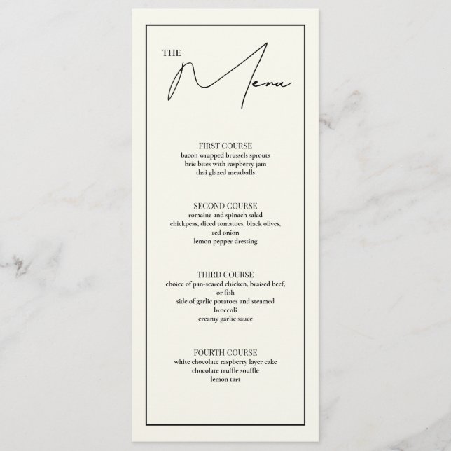 Black and White 4x9.25 Table Menu Card (Front)