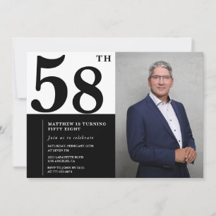 Black and White 58th Birthday Invitations Photo