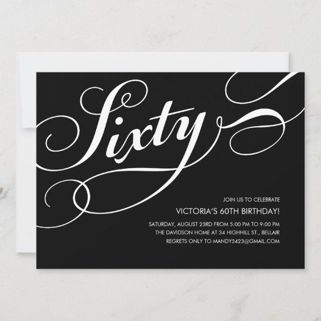 Black and White 60th Birthday Invitations (Front)