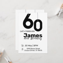 Black and white 60th birthday invitations simple