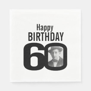Black and white 60th birthday photo napkins