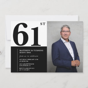 Black and White 61st Birthday Invitations Photo