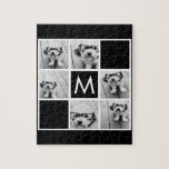 Black and White 6 Photo Collage Custom Monogram Jigsaw Puzzle<br><div class="desc">You can use Instagram photos for this design. Use 6 square photos to create a unique and personal gift. Or you can keep the hipster puppy and make a trendy keepsake. If you need to adjust the pictures,  click on the customize tool to make changes.</div>