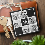 Black and White 6 Photo Collage Custom Monogram Keychain<br><div class="desc">You can use Instagram photos for this design. Use 6 square photos to create a unique and personal gift. Or you can keep the hipster puppy and make a trendy keepsake. If you need to adjust the pictures,  click on the customize tool to make changes.</div>