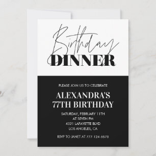 Black and white 77th birthday invitations Dinner 