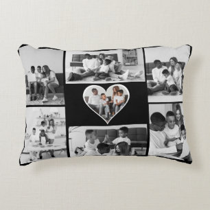 Black and White 7 Photo Collage Accent Pillow