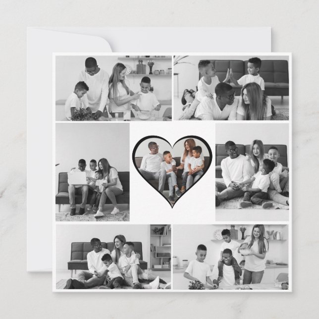Black and White 7 Photo Collage Card (Front)