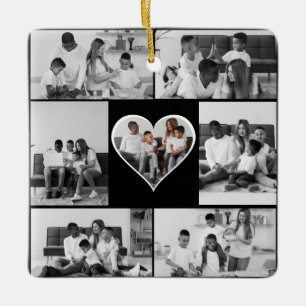 Black and White 7 Photo Collage Ceramic Ornament