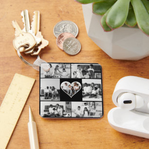 Black and White 7 Photo Collage Keychain