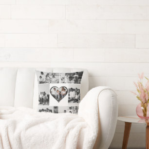 Black and White 7 Photo Collage Throw Pillow