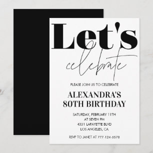 Black and White 80th birthday invitation Modern