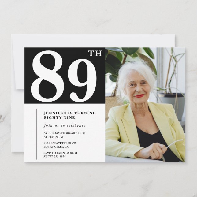 Black and White 89th birthday Invitations Photo (Front)