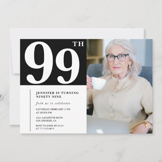 Black and White 99th birthday Invitations Photo (Front)
