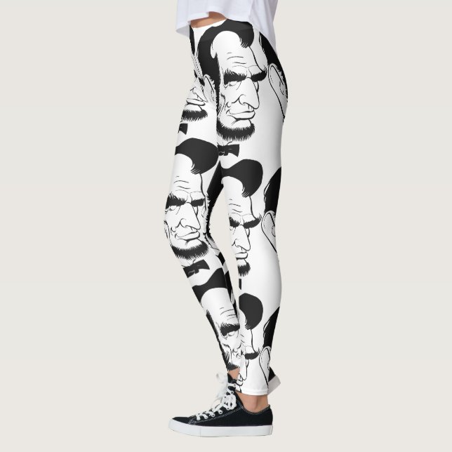 Black and White Abraham Lincoln Caricature Leggings (Left)