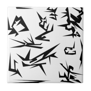 Black And White Abstract Art Funky Tile