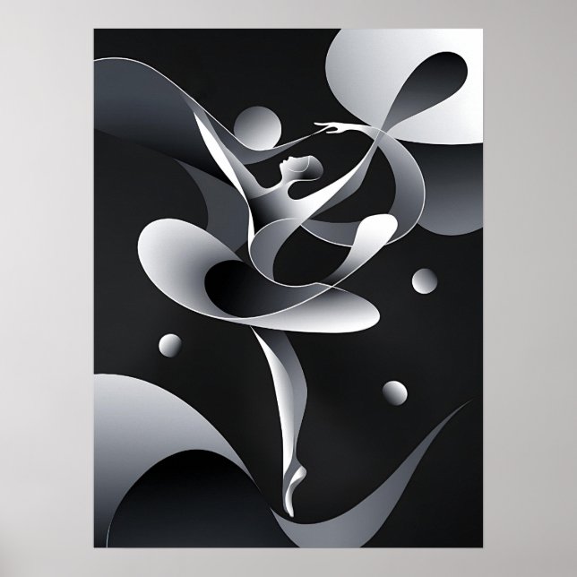 Black and White Abstract Art, Modern Dancer Poster (Front)