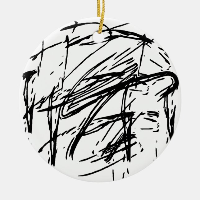 Black and white abstract ceramic ornament (Front)