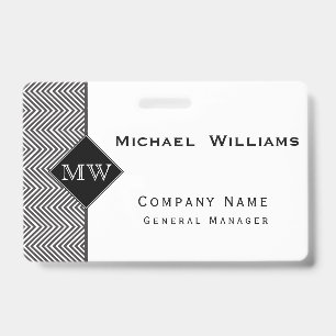 Black and White Abstract Chevron Pattern Monogram Badge