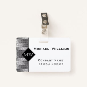 Black and White Abstract Chevron Pattern Monogram Badge