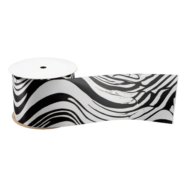 Black and White Abstract Design Satin Ribbon (Spool)