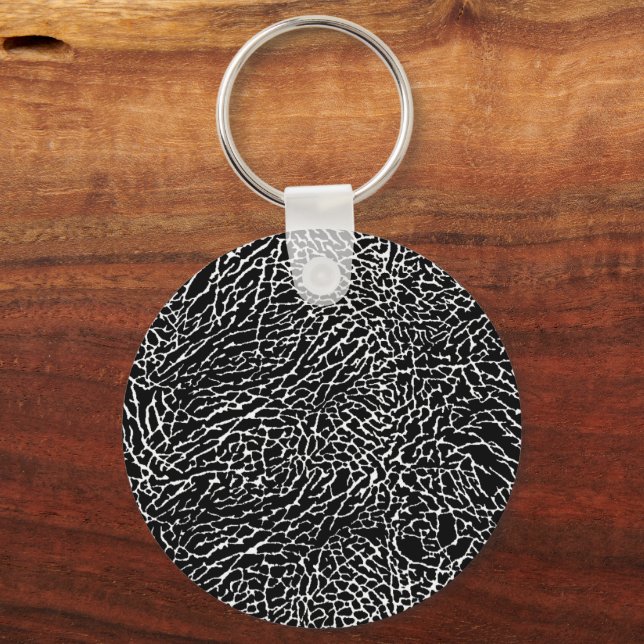 Black and White Abstract Elephant Print Keychain (Front)