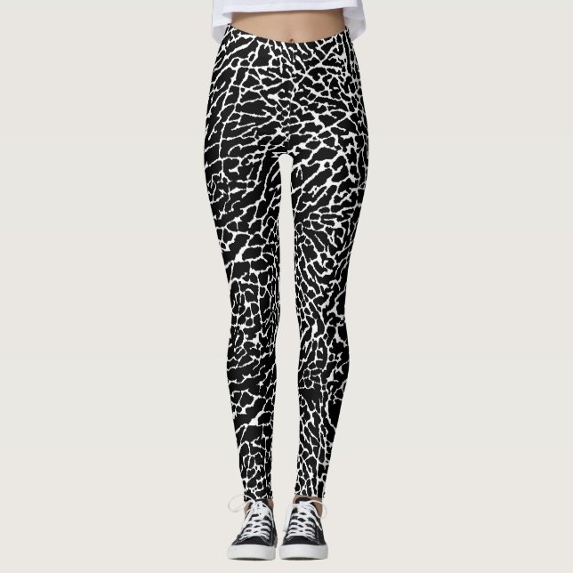 Black and White Abstract Elephant Print Leggings (Front)
