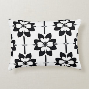Black and White Abstract Floral Pattern Accent Pillow