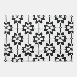 Black and White Abstract Floral Pattern Kitchen Towel