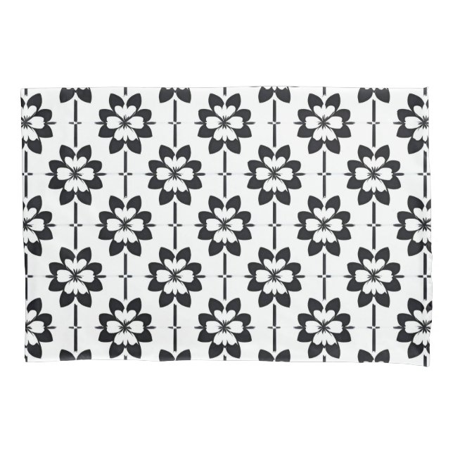 Black and White Abstract Floral Pattern Pillowcase (Front)