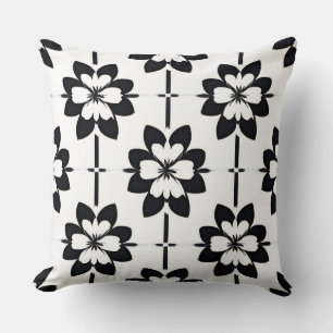 Black and White Abstract Floral Pattern Throw Pillow