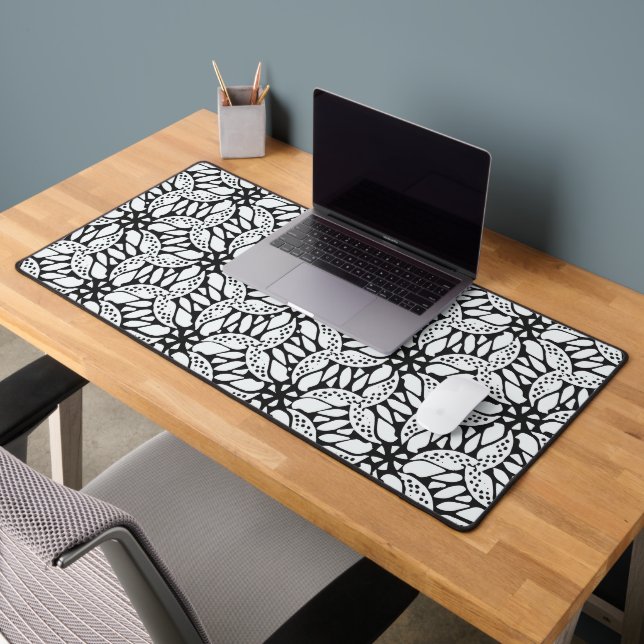 Black And White Abstract Floral Seamless Bohemian  Desk Mat (Office 2)