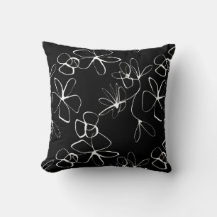 Black and White Abstract Floral  Throw Pillow