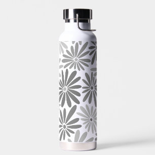 Black and White Abstract Floral Water Bottle