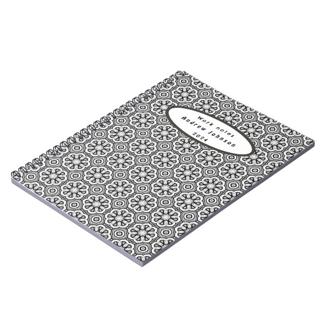 Black and White Abstract FlowerNotebook Notebook (Left Side)