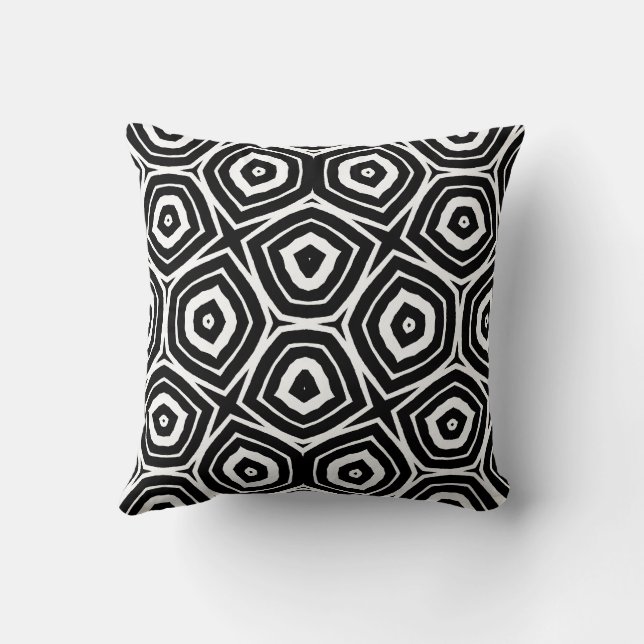 Black and White Abstract Geometric Pattern Throw Pillow (Back)
