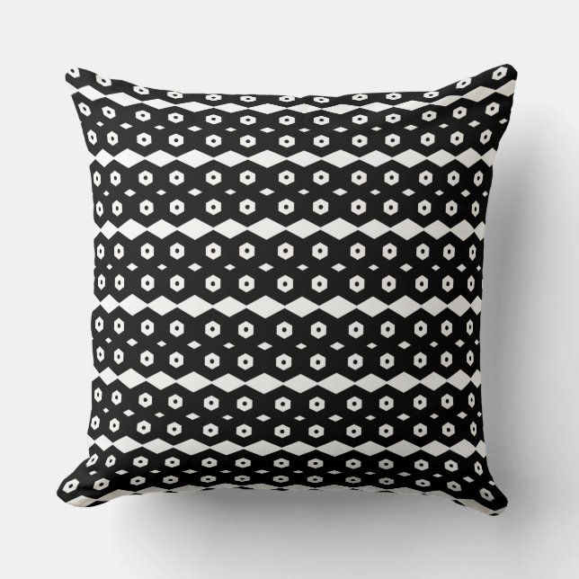 Black and White Abstract Geometric Pattern Throw Pillow (Front)