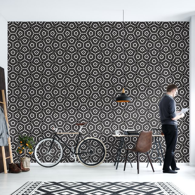 Black and White Abstract Geometric Pattern Wallpaper (Living Room)