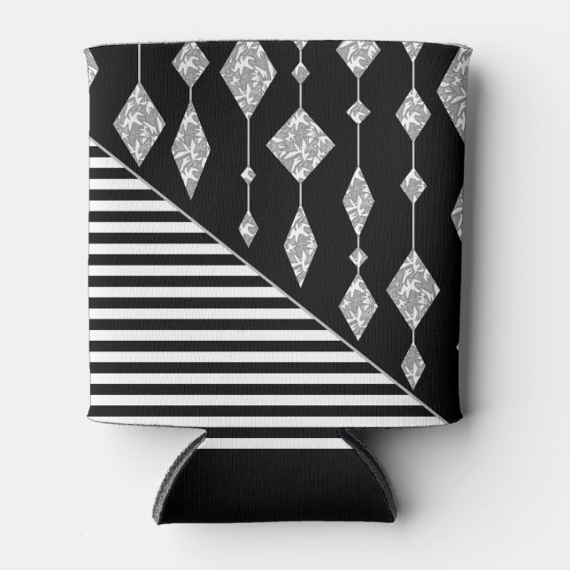 Black and white, abstract, geometric, simple, Scan Can Cooler (Front)