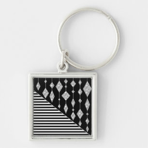 Black and white, abstract, geometric, simple, Scan Keychain