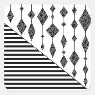 Black and white, abstract, geometric, simple, Scan Square Sticker
