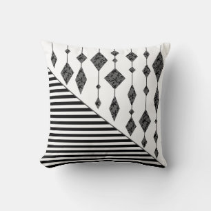 Black and white, abstract, geometric, simple, Scan Throw Pillow