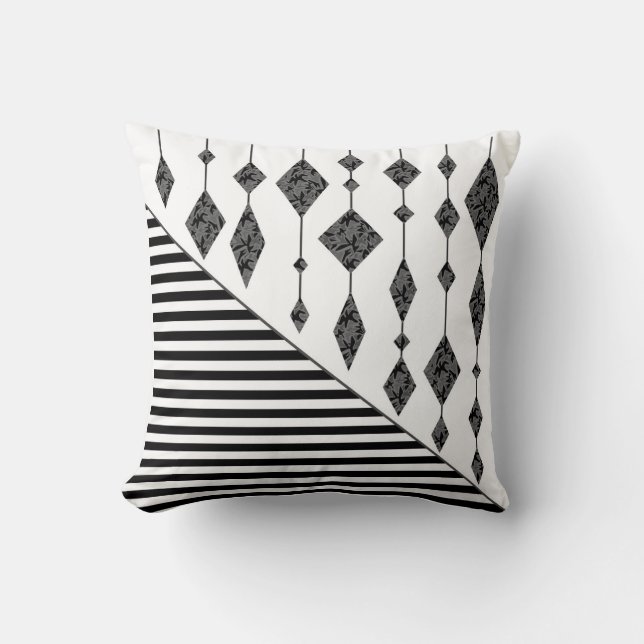 Black and white, abstract, geometric, simple, Scan Throw Pillow (Front)
