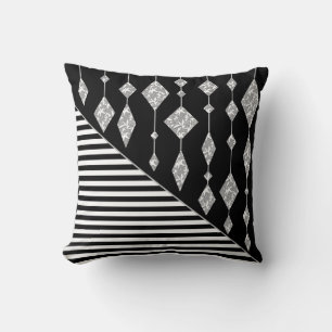 Black and white, abstract, geometric, simple, Scan Throw Pillow